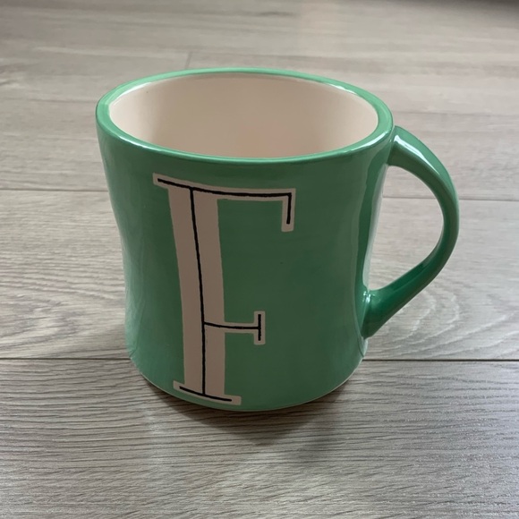 Anthropologie Mug - Monogrammed Initial Letter F - Mint Green & White - Picture 3 of 7